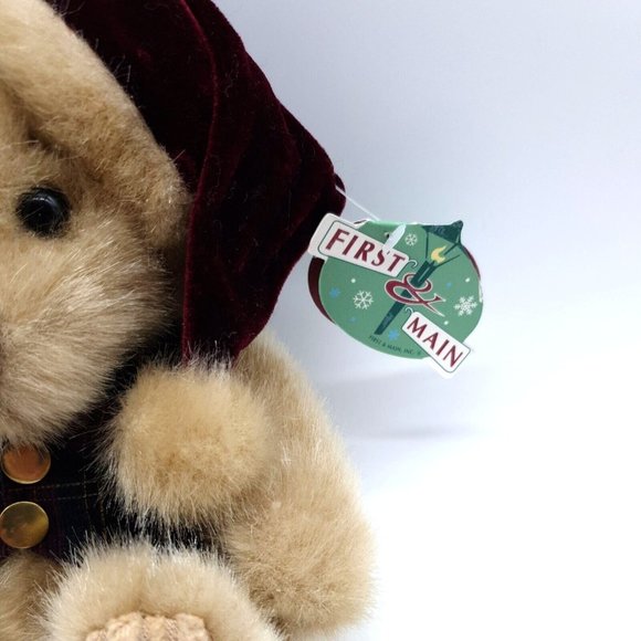 First & Main Minky Holiday Teddy Bear Chirismas Plaid Vest Santa Hat Collectable - Picture 2 of 11